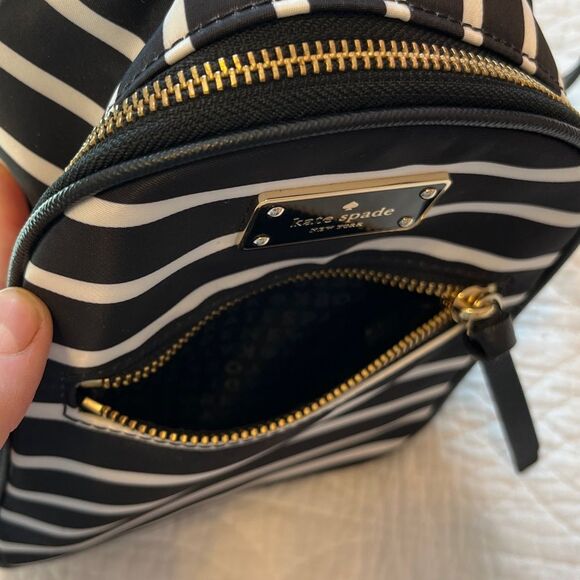Kate Spade Wilson Road Mini Bradley French Stripe Nylon Backpack Black White New - Picture 7 of 9